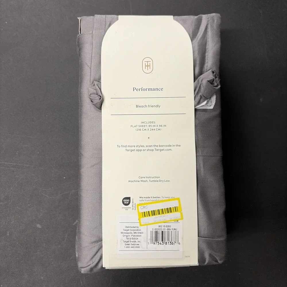 Full 400 Thread Count Performance Flat Sheet Dark Gray Threshold: Cotton 20538